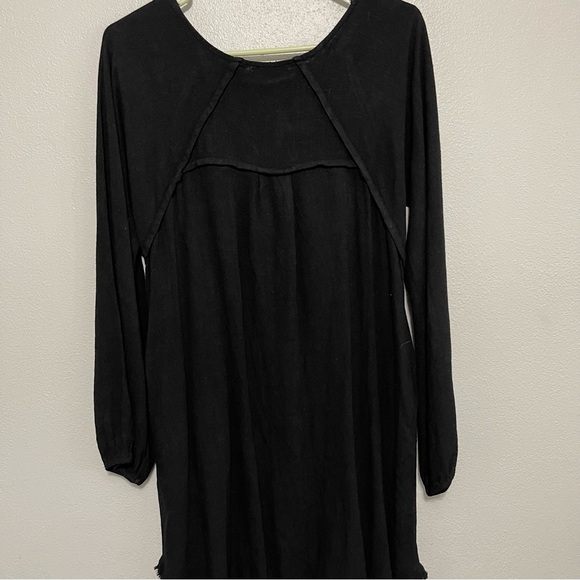 Umgee Long Sleeve Linen Blend Dress Black Fringe Rounded Womens Small - Picture 7 of 7